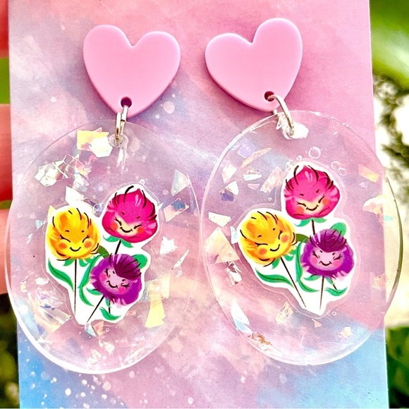 Singing Flowers Acrylic Earrings - Picture 1 of 5